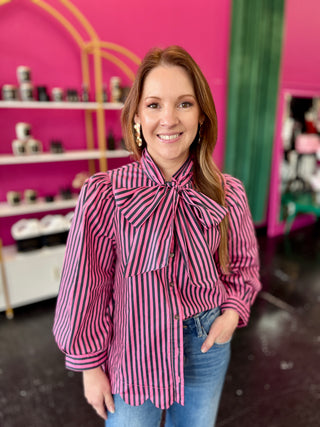 Pink & Navy Striped Neck Tie Top
