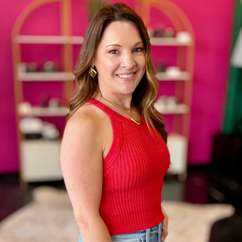 Red High Neck Sweater Top Top