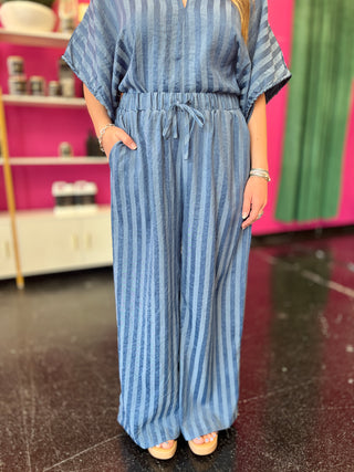 Indigo Blue Striped Wide Leg Pant
