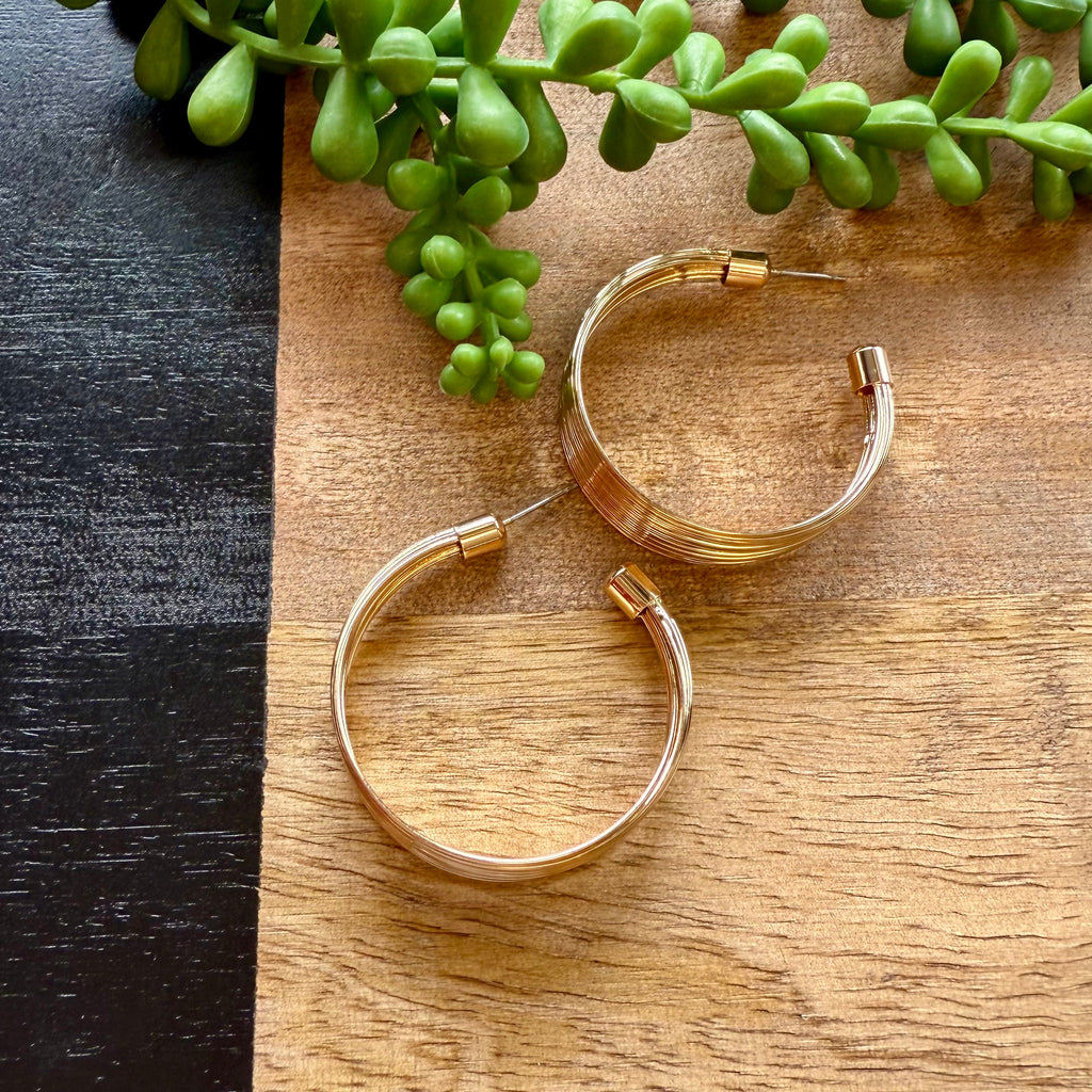 Gold Wired Wide Hoop Earrings