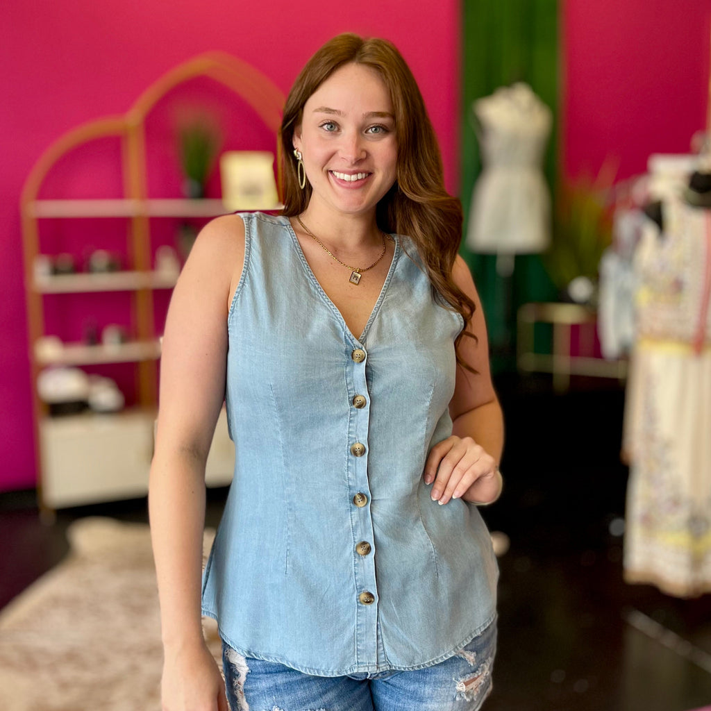 Tencel Denim Button Down Top