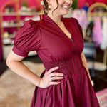 Maroon Smocked Waist Dress