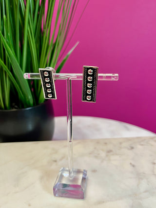 Silver Dot Bar Stud Earrings