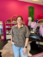 Taupe Leopard Print Half Zip Top