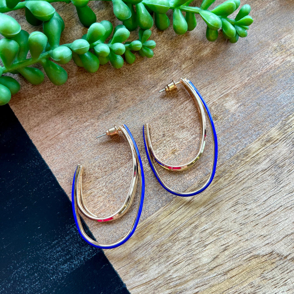 Royal Blue & Gold 3 Hoop Earrings