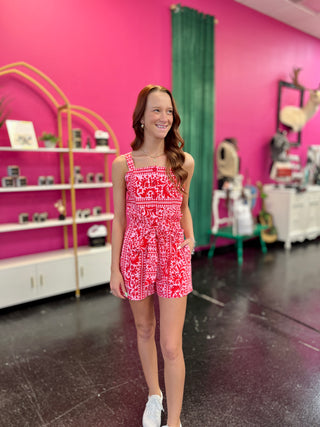 Pink & Red Print Romper