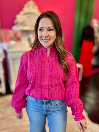 Kathleen Hot Pink Eyelet Top