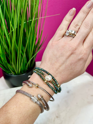Green Hematite Beaded Bracelet Set
