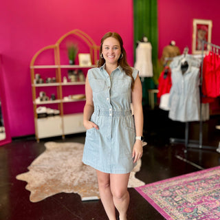Denim Striped Front Pocket Dress
