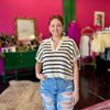 Ivory & Navy Collared Pullover Top