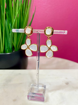 White Pearlescent Abstract Flower Earrings