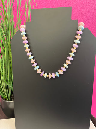 Blue, Pink, & Pastel Beaded Necklace