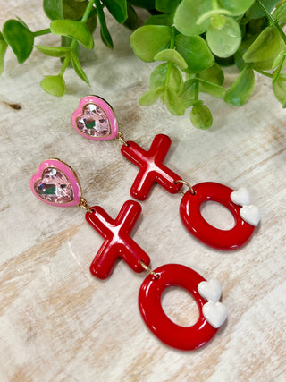Red XOXO Pink Crystal Earring