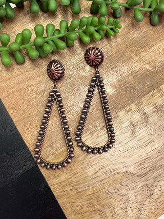 Bronze Concho Long Teardrop Earring