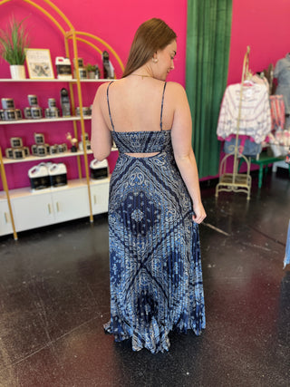 Navy Bandana Baby Pleated Maxi Dress