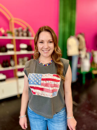 American Flag Quilt Printed Tank