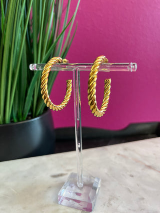 Gold Rope Lg Hoop Earring - Water Resistant