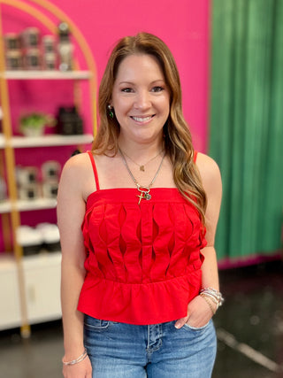 Red Wave Detail Sleeveless Top