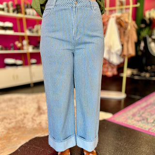 Denim Pin Striped Cuff Jeans