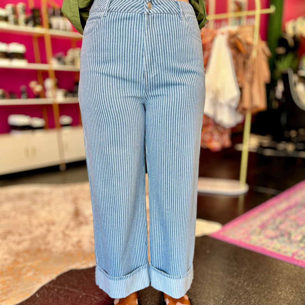 Denim Pin Striped Cuff Jeans
