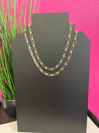 Gold Oval Chain Link 2 Strand Necklace
