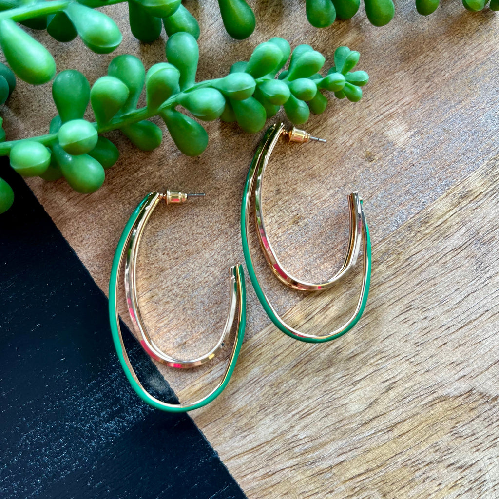 Kelly Green & Gold 3 Hoop Earrings
