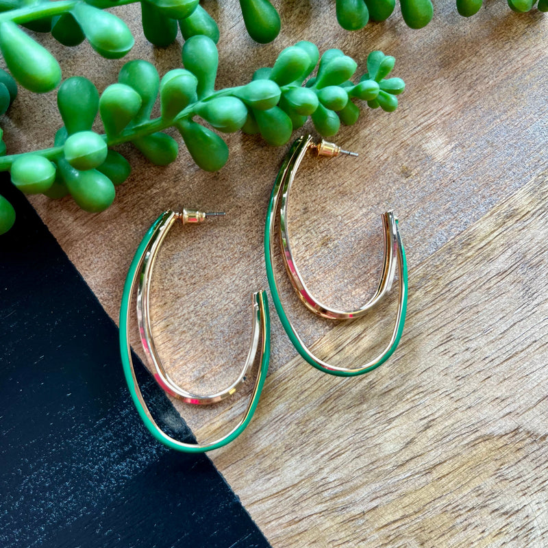 Kelly Green & Gold 3 Hoop Earrings