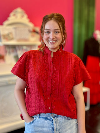 Lilly Red Eyelet Top