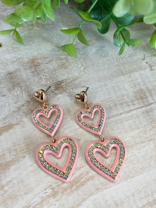 Light Pink Crystal Double Heart Earrings