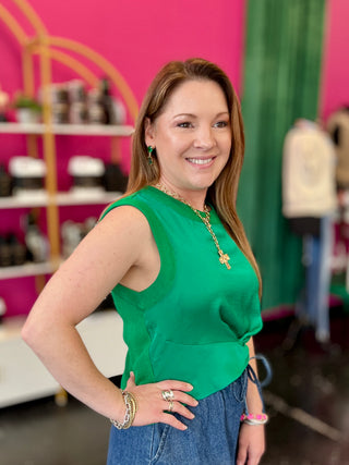 Green Satin Twist Bottom Top