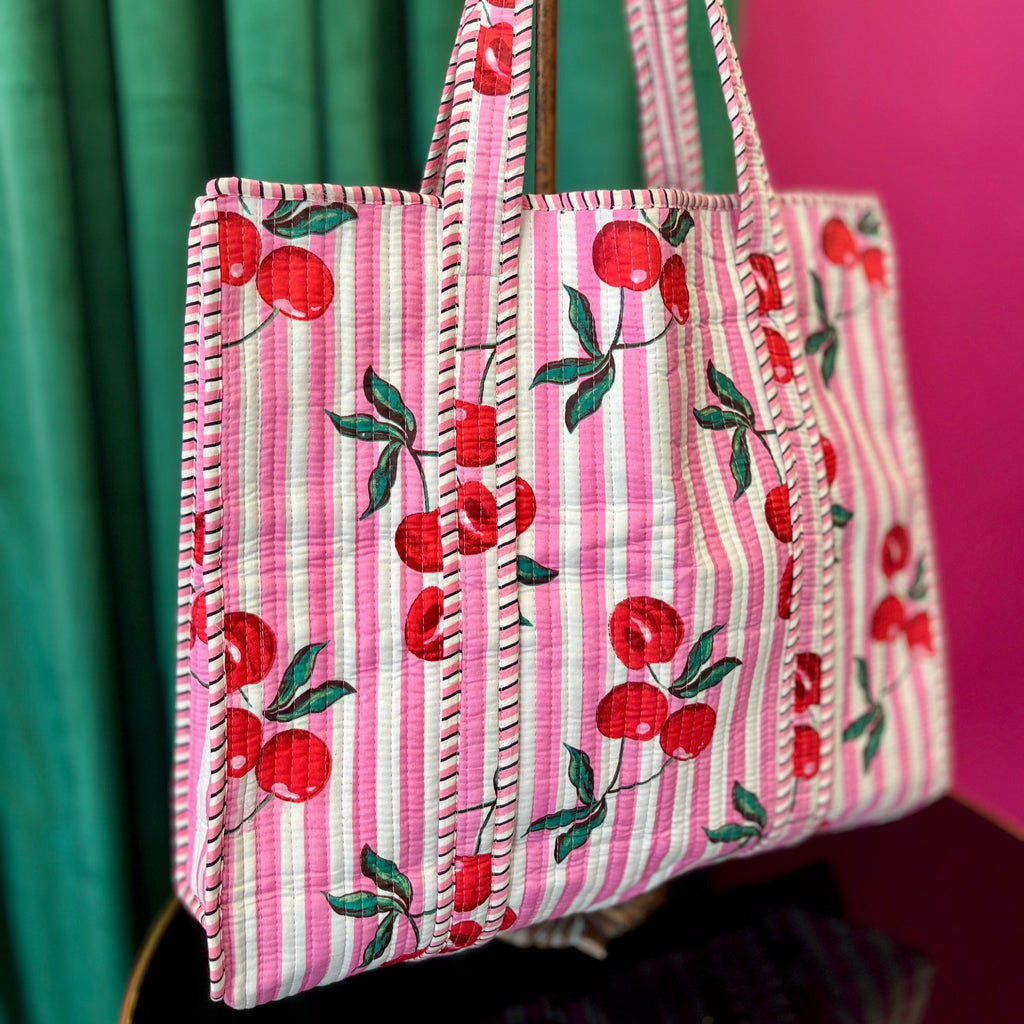 Cherry Blossom Quilted Tote Bag
