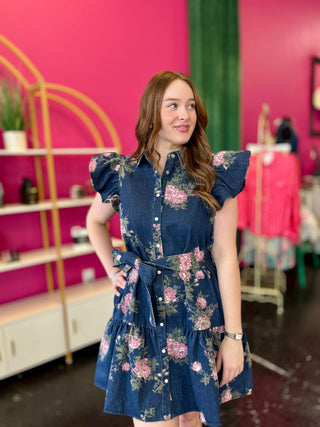 Dark Denim Floral Dress