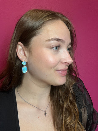 Too Chic Iridescent Sky Blue Double Crystal Earring