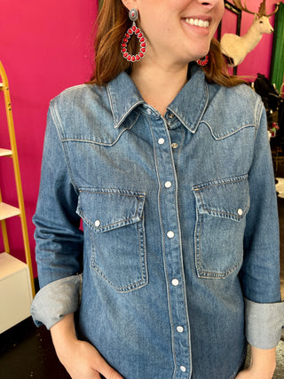 Denim Pearl Snap Longsleeve Top