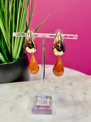 Burnt Orange & Gold Double Teardrop Earring