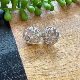 Silver Circle Woven Lg Stud Earrings