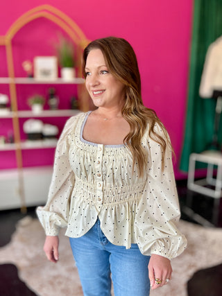 White & Black Polka Dot Peplum Top