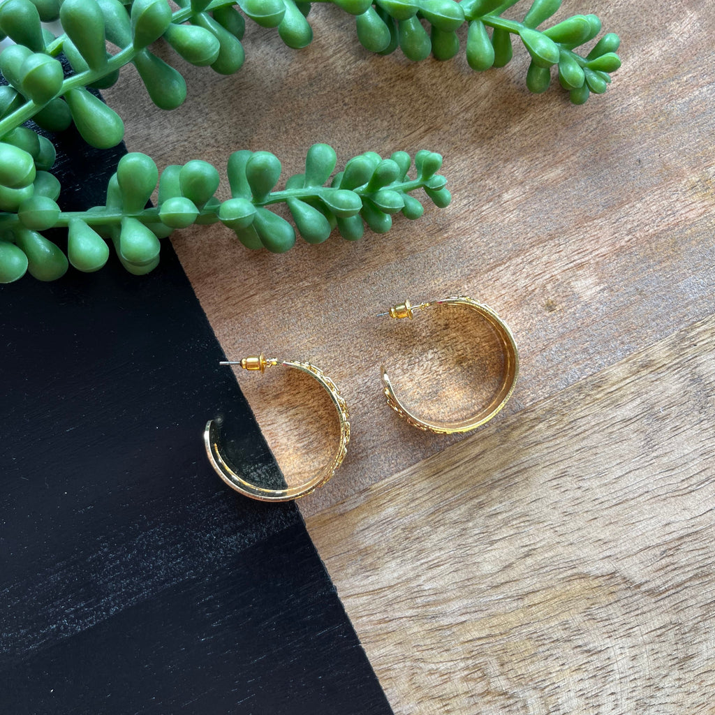 Gold Chain Wide Hoop Earring