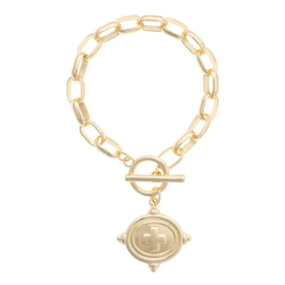 Gold Intaglio Cross Pendant Bracelet