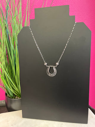 Silver Stamped Horseshoe Link Necklace