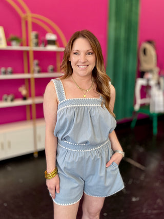 Denim Blue Linen Mix Shorts