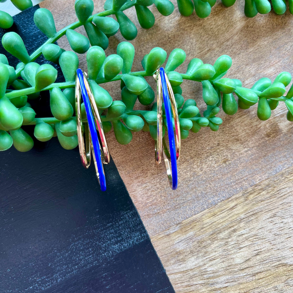 Royal Blue & Gold 3 Hoop Earrings
