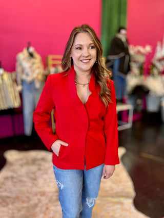 Red Sculpted Collar Blazer
