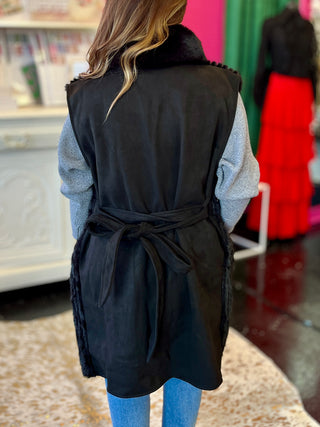 Black Faux Fur Long Vest