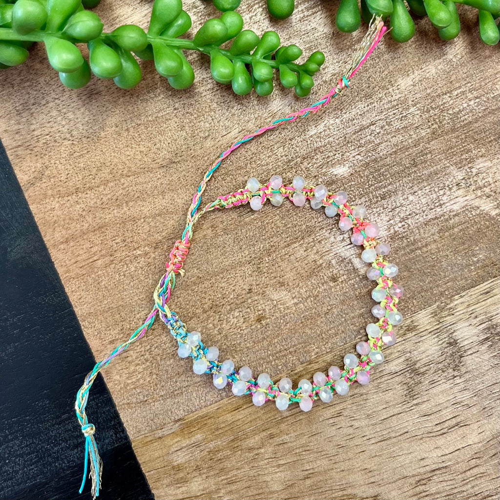 Neon & Clear Bead Drawstring Bracelet