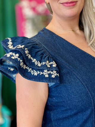 Caylee Dark Denim Ruffle Dress