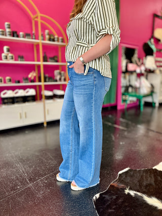 Medium Wash Mid Rise Wide Leg Denim Jean