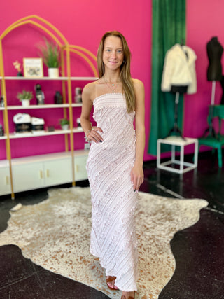 Dusty Pink Textured Ruffle Maxi Dress