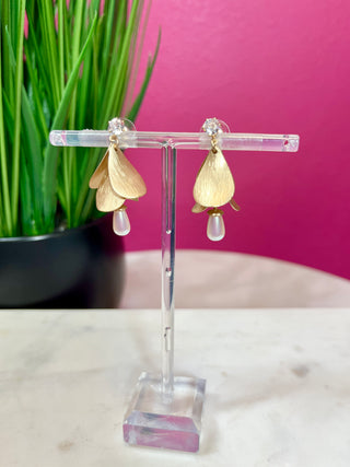 Muted Gold & Pearl Petal Dangle Earring