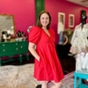 Red VNeck Baby Doll Dress